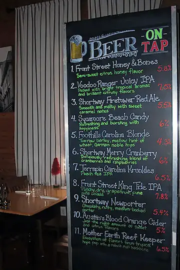 A listing of beers on tap at il Cigno Italiano in Swansboro, NC